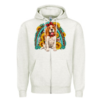 Oatmeal Heather beagle turquoise and sunflowers rainbow Zipper Hoodie - Artiststas