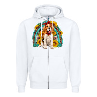 White beagle turquoise and sunflowers rainbow Zipper Hoodie - Artiststas