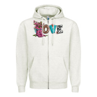 Oatmeal Heather valentines day love and boots Zipper Hoodie - AdoDesignShop