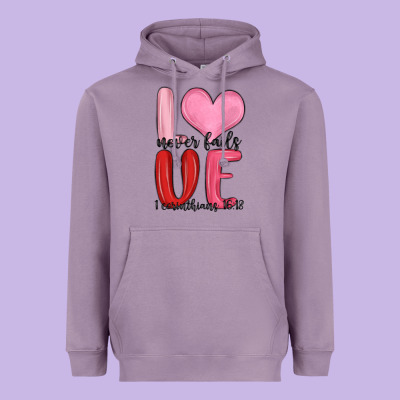 Love Never Fails Valentine S Day Heavyweight Hoodie Designed By Maliassmallbusiness
