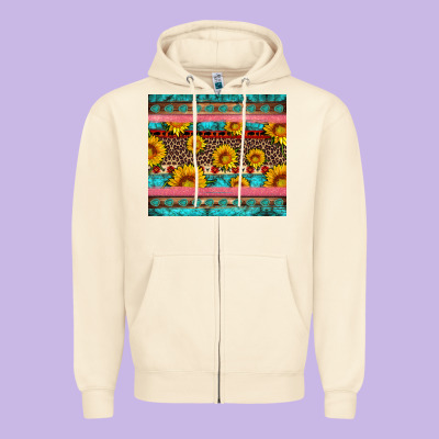 Western Sunflowers Turquoise Zipper Hoodie Designed By Artiststas