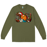 Army Green joy with basketball and santa's hat Long Sleeve Tee - AdoDesignShop