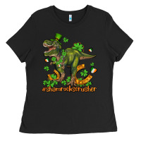 Black shamrockscrusher t rex and horseshoe Ladies Tee - AdoDesignShop