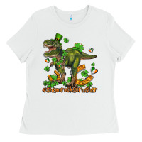 White shamrockscrusher t rex and horseshoe Ladies Tee - AdoDesignShop