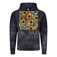Cloud Black western sunflowers turquoise cowhide seamless background Vintage Hoodie - RanaPortraitStore