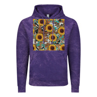 Cloud Purple western sunflowers turquoise cowhide seamless background Vintage Hoodie - RanaPortraitStore