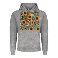 Cloud Rock western sunflowers turquoise cowhide seamless background Vintage Hoodie - RanaPortraitStore