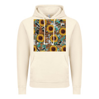 Vintage Artic western sunflowers turquoise cowhide seamless background Vintage Hoodie - RanaPortraitStore