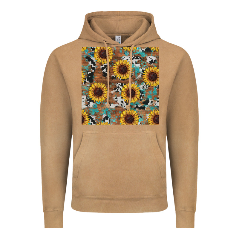 Western Sunflowers Turquoise Cowhide Seamless Background Vintage Hoodie by RanaPortraitStore | Teevron