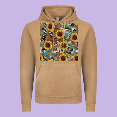 Western Sunflowers Turquoise Cowhide Seamless Background Vintage Hoodie Designed By Ranaportraitstore