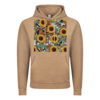 Vintage Coffee western sunflowers turquoise cowhide seamless background Vintage Hoodie - RanaPortraitStore