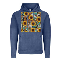 Vintage Denim western sunflowers turquoise cowhide seamless background Vintage Hoodie - RanaPortraitStore