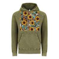 Vintage Olive western sunflowers turquoise cowhide seamless background Vintage Hoodie - RanaPortraitStore