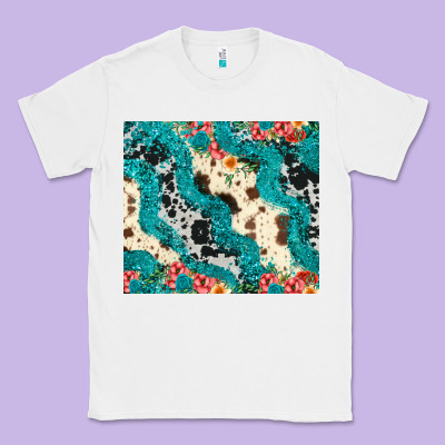 Turquoise Glitter Cowhide Classic Tee Designed By Jahusdesignshop