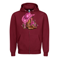 Burgundy valentines day boots cowgirl hat and roses Zipper Hoodie - AdoDesignShop