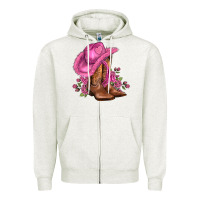 Oatmeal Heather valentines day boots cowgirl hat and roses Zipper Hoodie - AdoDesignShop