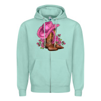 Seafoam valentines day boots cowgirl hat and roses Zipper Hoodie - AdoDesignShop