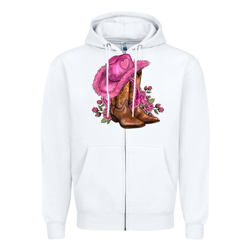 Valentines Day Boots Cowgirl Hat And Roses Zipper Hoodie by AdoDesignShop | Teevron