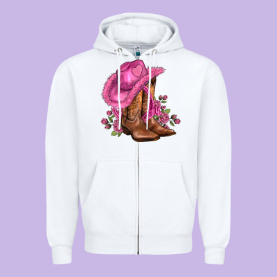 Valentines Day Boots Cowgirl Hat And Roses Zipper Hoodie Designed By Adodesignshop