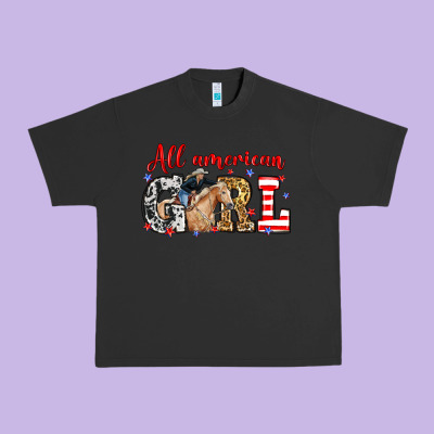 All American Girl With Cowgirl Urban Heavy Tee Designed By Neo Western