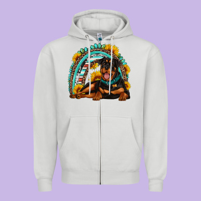 Rottweiler  Rainbow Zipper Hoodie Designed By Artiststas