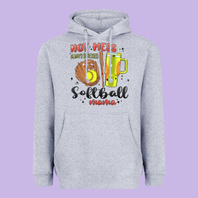 Hot Mess Always Stressed Softball Mama Stanley Cup Heavyweight Hoodie Designed By Maliassmallbusiness