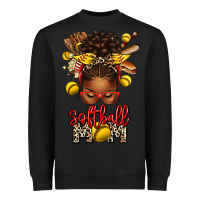 Black softball mom afro messy bun Heavyweight Sweatshirt - texasbilliewilder