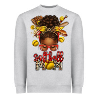 Heather Grey softball mom afro messy bun Heavyweight Sweatshirt - texasbilliewilder