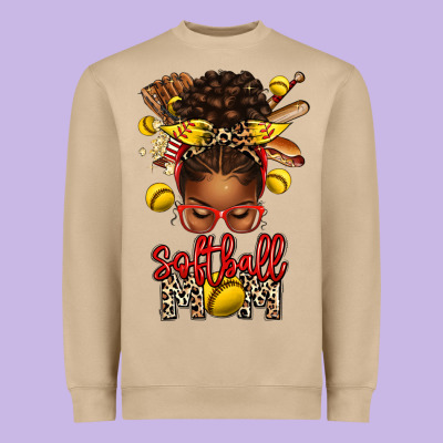 Softball Mom Afro Messy Bun Heavyweight Sweatshirt Designed By Texasbilliewilder