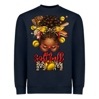 Navy softball mom afro messy bun Heavyweight Sweatshirt - texasbilliewilder