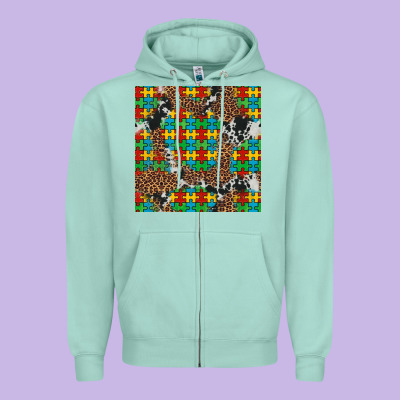 Western Autism Seamless Pattern Zipper Hoodie Designed By Artiststas