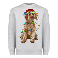 Heather Grey cockapoo with christmas lights Heavyweight Sweatshirt - RanaPortraitStore