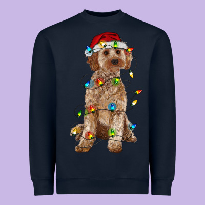Cockapoo With Christmas Lights Heavyweight Sweatshirt Designed By Ranaportraitstore