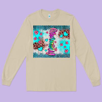 Mommy Leopard Turquoise Long Sleeve Tee Designed By Jahusdesignshop