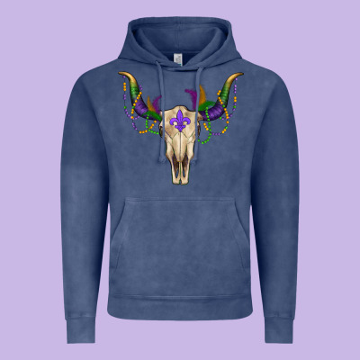 Mardi Gras Bullskull Vintage Hoodie Designed By Ranaportraitstore