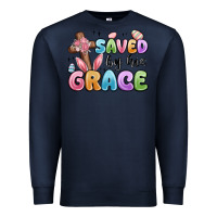 Navy saved by his grace Premium Sweatshirt - MaliasSmallBusiness