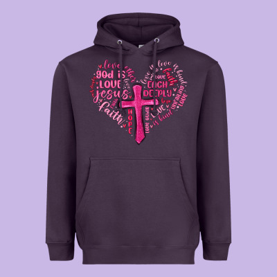 Jesus Is Love Heart Cross Valentines Day Heavyweight Hoodie Designed By Maliassmallbusiness