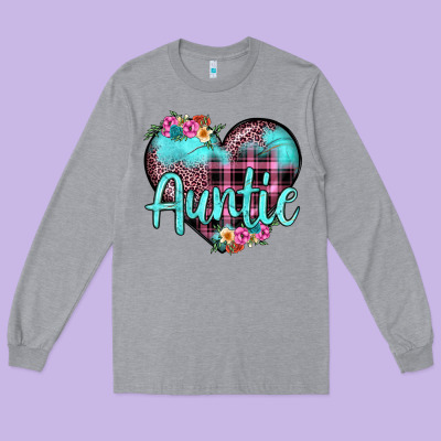 Auntie Leopard Turquoise Heart Long Sleeve Tee Designed By Jahusdesignshop