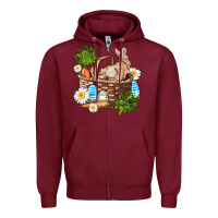 Burgundy easter bunny in basket wıth carrot and eggs Zipper Hoodie - AdoDesignShop