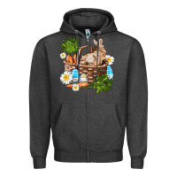 Charcoal Heather easter bunny in basket wıth carrot and eggs Zipper Hoodie - AdoDesignShop