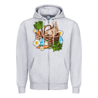 Heather Grey easter bunny in basket wıth carrot and eggs Zipper Hoodie - AdoDesignShop