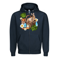 Navy easter bunny in basket wıth carrot and eggs Zipper Hoodie - AdoDesignShop
