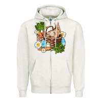 Oatmeal Heather easter bunny in basket wıth carrot and eggs Zipper Hoodie - AdoDesignShop