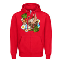 Red easter bunny in basket wıth carrot and eggs Zipper Hoodie - AdoDesignShop