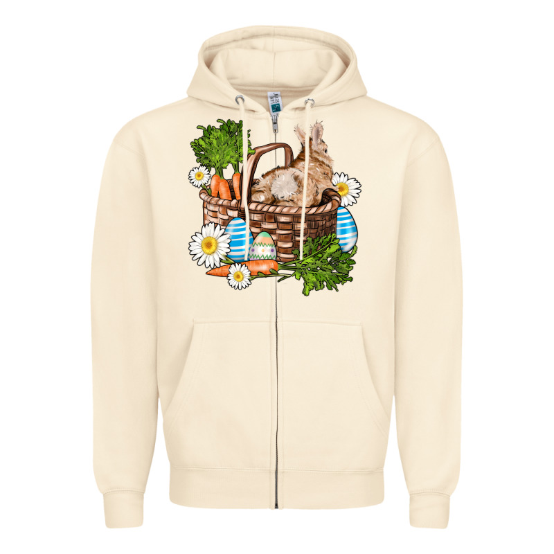 Easter Bunny In Basket Wıth Carrot And Eggs Zipper Hoodie by AdoDesignShop | Teevron