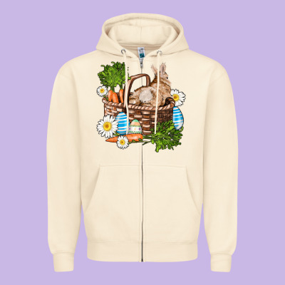 Easter Bunny In Basket Wıth Carrot And Eggs Zipper Hoodie Designed By Adodesignshop