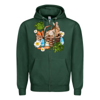 Sports Green easter bunny in basket wıth carrot and eggs Zipper Hoodie - AdoDesignShop