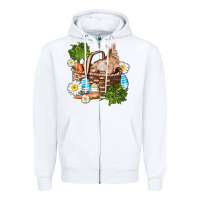 White easter bunny in basket wıth carrot and eggs Zipper Hoodie - AdoDesignShop