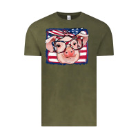 Vintage Olive american flag pig Vintage Tee - RanaPortraitStore