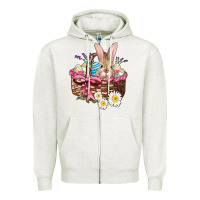 Oatmeal Heather easter bunny and basket Zipper Hoodie - AdoDesignShop